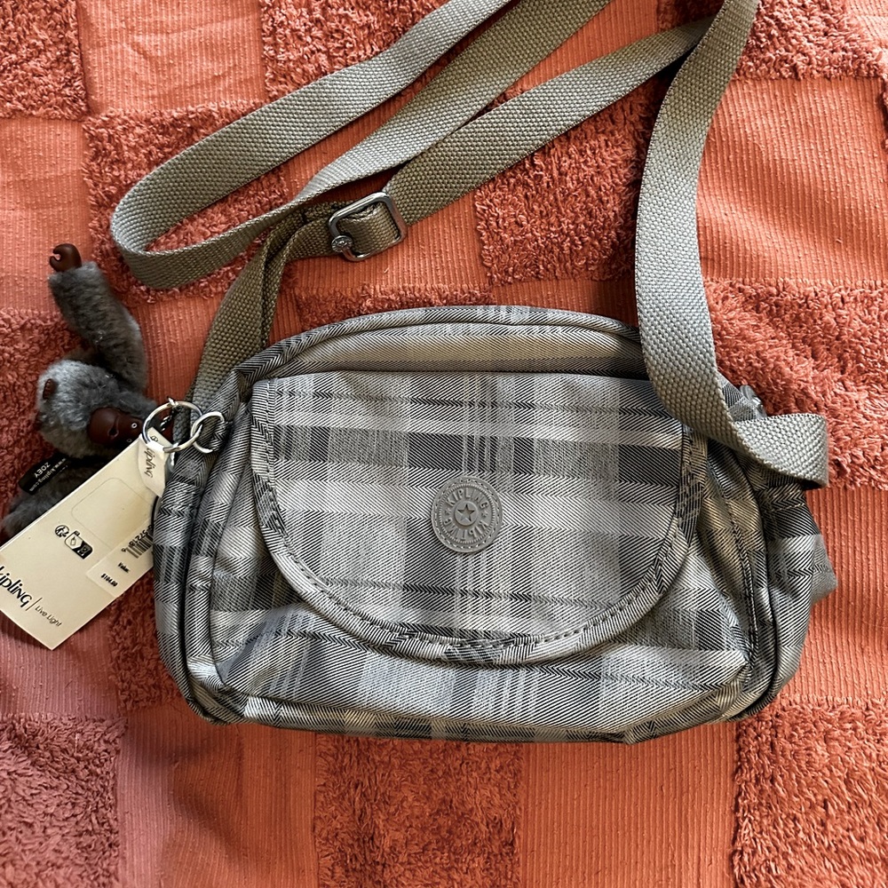 Kipling Gray Plaid Crossbody Bag - Lightweight NWT